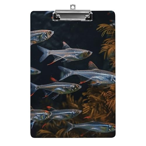 Transparentes Klemmbrett mit Fischen, Acryl, A4-Klemmbretter, Briefgröße, Klemmbretter, Büro-Klemmbrett, Menü-Klemmbrett, Formulare, Halter, UV-Druck, Klemmbrett für Zuhause von QMNVBDS