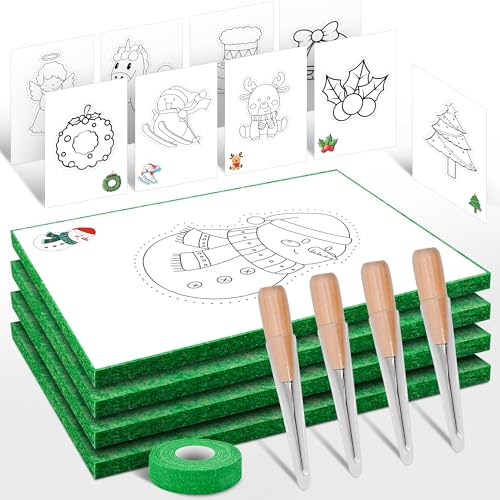 QMofeixiaodianQ Prickelnadel Set Kinder, Prickelset Kinder ab 3, prickelnadel set, Stickbilder für Kinder, Sticken Kinder Set mit 4 Prickelnadel 4 Prickelfilz 20 Stickbilder 1 Fingerschutzbandage von QMofeixiaodianQ