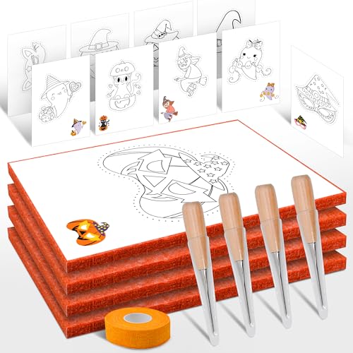 QMofeixiaodianQ Prickelnadel Set Kinder mit 4 Prickelnadel, 4 Prickelfilz, 20 Stickbilder& 1 Fingerschutzbandage, Prickelset Für Kinder Ab 3 Jahre,Prickeln, Stickbilder für kinder von QMofeixiaodianQ