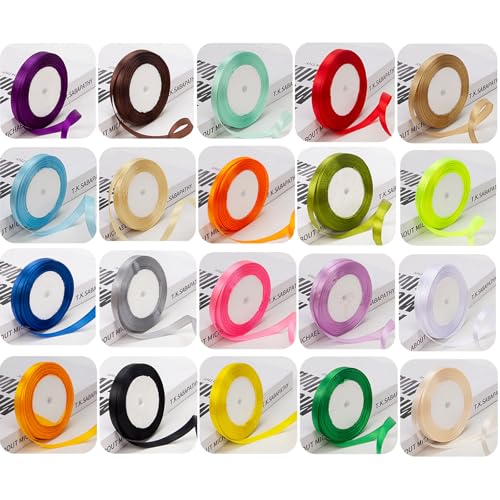 QNLEMON Satinband 20 Farben 12mm x 22m Schleifenband Polyester Satinband Seidenband für Geschenkband Geschenk Verpackung Blumenstrauß Weihnachtsdeko Hochzeit Geburtstag Party von QNLEMON