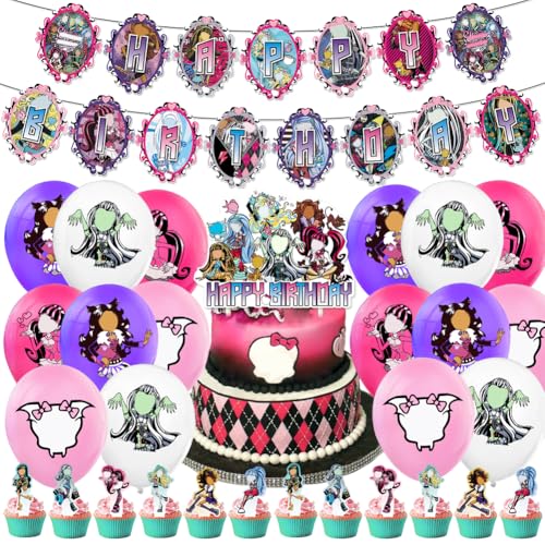 QNUOXEP 30 pcs Monster Geburtstags Dekorationen, Cartoon Geburtstagsparty Set - Kuchen Topper Cupcake Topper Luftballons Banner Monster Theme Party Supplies für Kindergeburtstag Party Deko von QNUOXEP