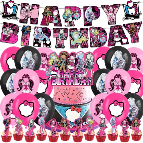 QNUOXEP 32 Pcs Monster Geburtstags Party Deko, Cartoon Thema Party Dekoration, Monster Geburtstag Luftballons Zubehör - Kuchen Topper Cupcake Topper Luftballons Banner Monster Theme Party Supplies von QNUOXEP