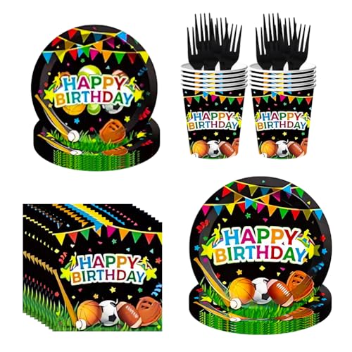 Sports Partygeschirr Dekoration 60PCS Sports Partygeschirr Set, Fußball Party Geschirrset, Inklusive Teller, Servietten und Pappbecher für 10 Personen von QNUOXEP