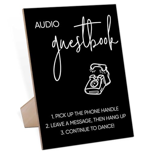 Audio-Gästebuch-Schild, minimalistisches Holzschild mit Ständer, Hochzeitsschilder, Partyzubehör, Brautparty, Verlobungs-Party-Dekorationen, Schild für Gästebuch-Schilder für Hochzeit-3 von QOFO