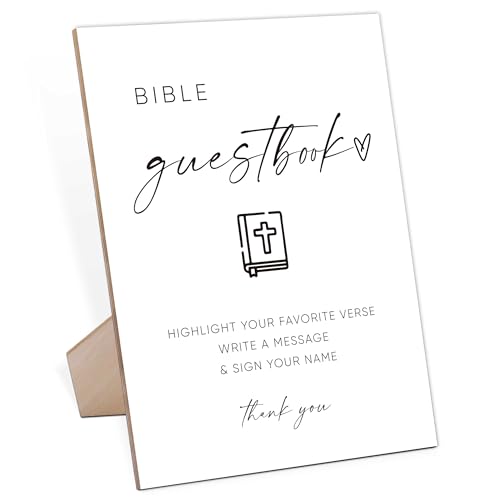 Bibel-Gästebuch-Hochzeitsschild, minimalistisches Holzschild mit Ständer, Hochzeitsempfangsschilder, Brautparty, Verlobungs-Party-Dekorationen, Schild für Gästebuch-Schilder für Hochzeit-1 von QOFO