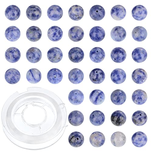 8 mm 100 Stück natürliche blaue Punkte Jaspis Edelstein runde lose Perlen für die Schmuckherstellung mit Kristall-Stretch-Kordel von QOGIR