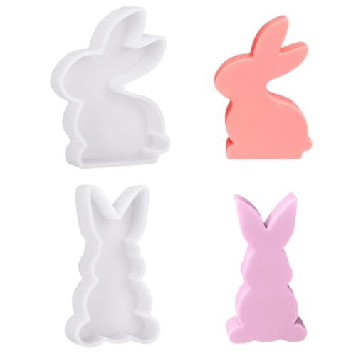 QOMJUFA 2 Stück Silikonform Ostern Hase Silikon Gießform, Osterhase Silikonform, Osternhase Epoxidharz Formen Giessformen Silikon Ostern für Handwerk von QOMJUFA