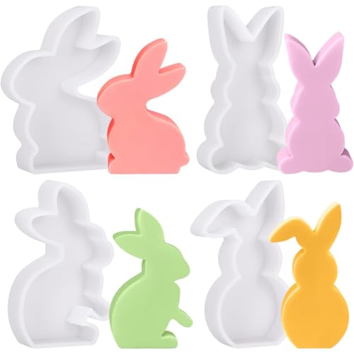 QOMJUFA 4 Stück Osterhase Silikonform, Ostern Hase Silikonformen Gießformen, Silikonformen Gießformen, Silikonform Kerzenhalter Tablett, 3D Kaninchen Gießform Ostern für Handwerk von QOMJUFA