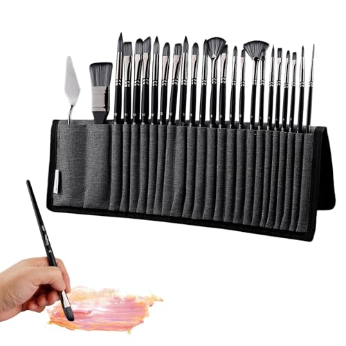 QOTSTEOS Pinsel-Set für Acrylmalerei, 25 Stück Acryl-Pinsel, mehrförmige Künstlerpinsel mit Leinwandrolle, Kunstzubehör für Öl, Aquarell, Gouach (schwarz) von QOTSTEOS