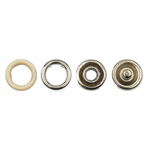 10–100 Sets 9,5 mm Metall-Druckknopfverschlüsse mit Zinken, Druckknopfnieten, hohler Zinkenring für Kleidung, Kleidungsstücke, Nähtaschen, Schuhe, Beige, 10 Stück von QOVBD