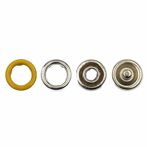 10–100 Sets 9,5 mm Metall-Druckknopfverschlüsse mit Zinken, Druckknopfnieten, hohler Zinkenring für Kleidung, Kleidungsstücke, Nähtaschen, Schuhe, Gelb, 100 Stück von QOVBD