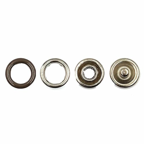 10–100 Sets 9,5 mm Metall-Druckknopfverschlüsse mit Zinken, Druckknopfnieten, hohler Zinkenring für Kleidung, Kleidungsstücke, Nähtaschen, Schuhe, Kaffeebraun, 10 Stück von QOVBD