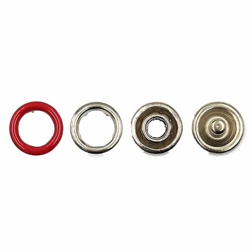 10–100 Sets 9,5 mm Metall-Druckknopfverschlüsse mit Zinken, Druckknopfnieten, hohler Zinkenring für Kleidung, Kleidungsstücke, Nähtaschen, Schuhe, Rot, 100 Stück von QOVBD