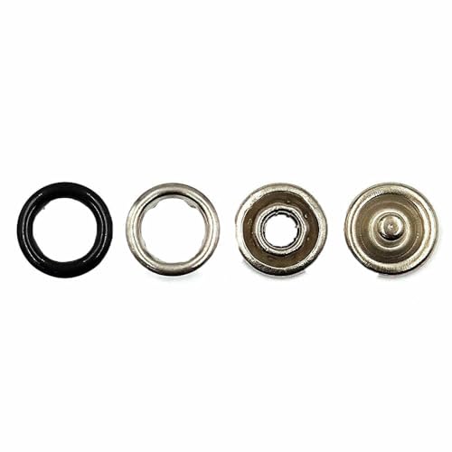 10–100 Sets 9,5 mm Metall-Druckknopfverschlüsse mit Zinken, Druckknopfnieten, hohler Zinkenring für Kleidung, Kleidungsstücke, Nähtaschen, Schuhe, Schwarz, 100 Stück von QOVBD