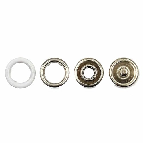 10–100 Sets 9,5 mm Metall-Druckknopfverschlüsse mit Zinken, Druckknopfnieten, hohler Zinkenring für Kleidung, Kleidungsstücke, Nähtaschen, Schuhe, Weiß, 50 Stück von QOVBD