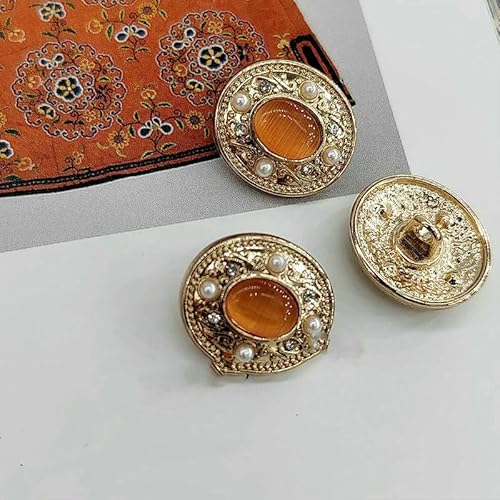 18 mm Vintage-Katzenaugen-Luxus-Strass-Perlen-Schaftknöpfe aus Kleidung, modischer Metallknopf für Damenmäntel, orange, 18 mm, 6 Stück von QOVBD