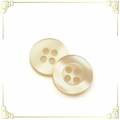 20 bis 150 Stück, 2,6 mm, perlmuttartiger echter Wellknopf aus Kunstharz, vier Ösen, breitkrempiger Perlmuttknopf, farbiges Hemdfutter, Beige, 150 Stück von QOVBD