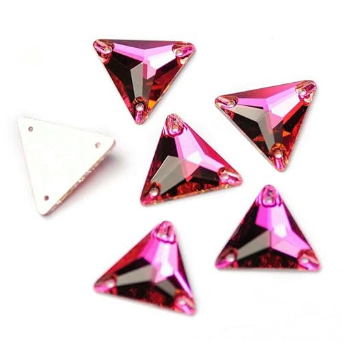 3270 Dreieck DIY Nähen Kristall Strass Aufnäher Steine Glasperlen Flache Rückseite Strass für Kleidung-Fuchsia-12mm 24St von QOVBD