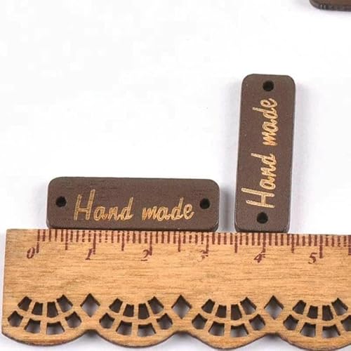 50 Stück gemischte Holzknöpfe "Handgemacht" Anhänger zum Nähen von Kleidung, Schuhen, Holzanhänger, DIY, handgefertigt, Scrapbooking, Basteln, Dekor, Zubehör-mt0740-1 von QOVBD