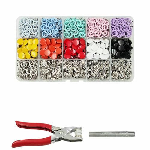 9,5 mm Metall-Druckknöpfe mit Zinken, hohle/massive Druckknöpfe mit Zangen-Werkzeug-Kits zum Nähen von Kleidersäcken, hohl, massiv, 100 Sets von QOVBD