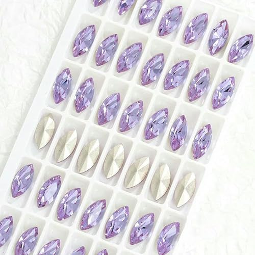 Bunt glänzende Kristall-K9-Glas-Strasssteine mit Pointback-Glaskristallen zum Aufkleben auf Kleiderperlen, Dekorationssteine, Violett, 7 x 15 mm, 10 Stück von QOVBD