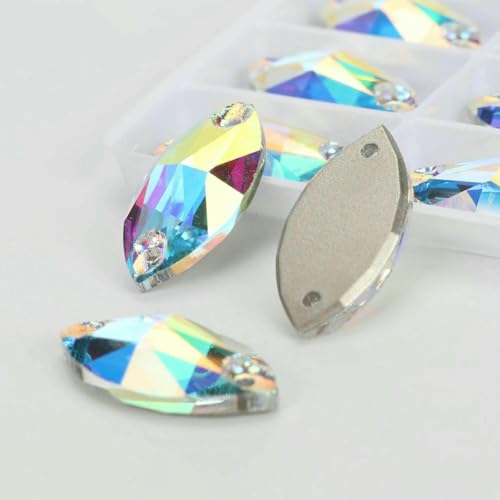 Flache Navette-Schnalle aus Glas, Nähsteine, flache Rückseite, zum Aufnähen von Strasssteinen für Kleidertaschen, 001AB, Kristall AB, 36 Stück, 9 mm, 18 mm Flache Navette-Schnalle aus Glas, Nähsteine, flache Rückseite, zum Aufnähen von Strasssteinen für Kleidertaschen, 001AB, Kristall AB, 36 Stück, 9 mm, 18 mm von QOVBD
