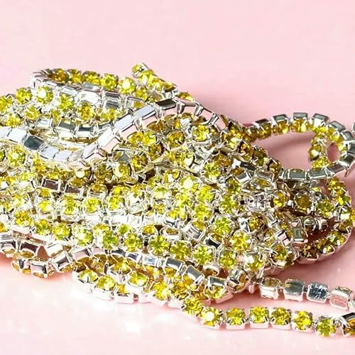 m/Los Strass-Kette, flache Rückseite, silberne Kralle, Strass-Besatz, Kristall für DIY, Handarbeit, Nähbesatz, Applikationen, Handarbeiten, Dekor, Zitronengelb, SS6, 2,0 mm, 1 Meter m/Los Strass-Kette, flache Rückseite, silberne Kralle, Strass-Besatz, Kristall für DIY, Handarbeit, Nähbesatz, Applikationen, Handarbeiten, Dekor, Zitronengelb, SS6, 2,0 mm, 1 Meter von QOVBD