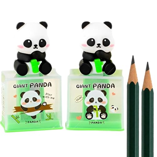 QOWIJEX 2 Stück Bleistiftspitzer, Penna Roller con Design a Panda, Anspitzer Kinder, Silicone, für Standard Bleistifte, Spänebehälter, Spitzer für Schule Büro von QOWIJEX