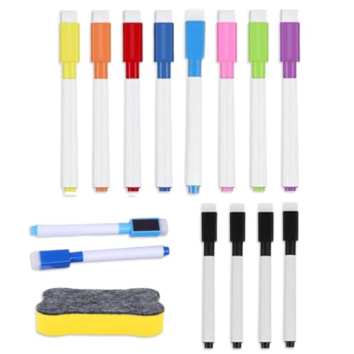 QOWUXHZ 12 Stück Whiteboard Stifte Mit 1 Whiteboard Radiergummi Whiteboard Marker Trockenlösch Abwischbare Marker Mit Feiner Spitze Für Büro Schule Zuhause 9 Farbe von QOWUXHZ