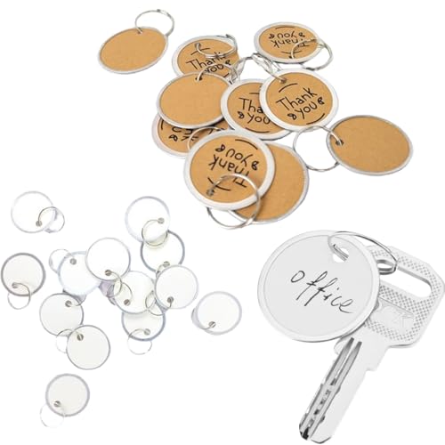 QOWUXHZ 30 Stück Schlüsselanhänger Beschriftbar Metal Kunststoff-Schlüsselanhänger Rim Key Tags 31Mm Weißes Papier Und Kraftpapier Etiketten Beschreibbar Runde Mit Geteilten Ringen von QOWUXHZ