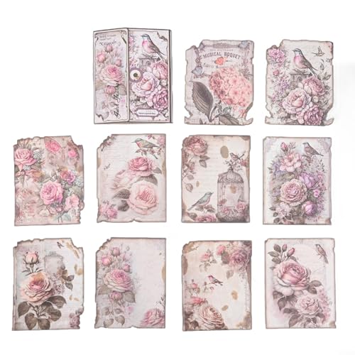 Erhöhen Sie Ihre Bastelarbeiten mit 30 einzigartigen Vintage-Papieren für Scrapbooking (6 rosa Rosen) von QOXEZY