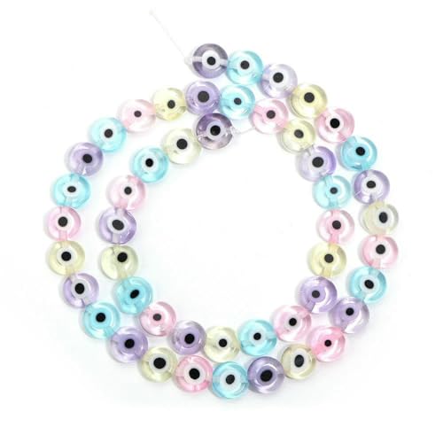 1 Strang 4 6 8 10 mm Lampwork-Perlen, flach, rund, mehrfarbig, lose Abstandsperlen aus Glas für DIY-Charm-Armbandzubehör, MK-6 mm, ca. 60 Stück von QPFNEI