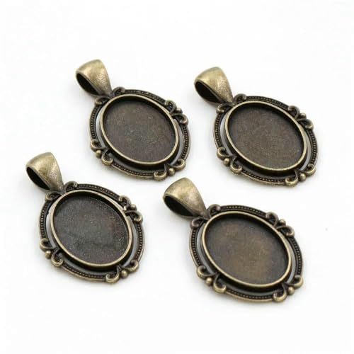 10 Stück 13x18mm Innengröße Antik Versilbert Blumen Stil Kamee Cabochon Basisfassung Charms Anhänger Halskette Befunde-D4-39 von QPFNEI