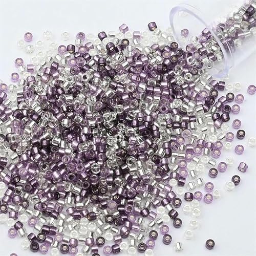 2 mm silberfarbene Innenseite Rocailles-Perlen, Glasperlen zum Basteln von Armbändern, Halsketten, Ringen, Rocailles-Perlen für DIY-Kunsthandwerk-PZ922-2 mm, 1200 Stü von QPFNEI