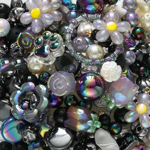 20 Gramm 12~50 mm Acryl-Mischperlen, lose Abstandsperlen zur Schmuckherstellung, DIY-Armband, Halskette, Ohrringzubehör, Schwarze Serie von QPFNEI