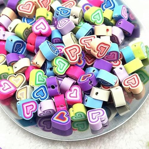 30/60 Stück 10 mm herzförmige Perlen, Polymer-Tonperlen, Abstandshalter, lose Perlen zur Schmuckherstellung, DIY, handgefertigtes Armbandzubehör, 68–120 Stück von QPFNEI