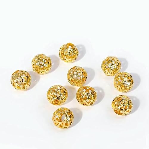 4/5/6/8MM Messing Runde Hohl-Abstandsperlen 18K vergoldete Trennperlen Armbandperlen DIY Schmuckzubehör-18K vergoldet-5MM-50 Stück von QPFNEI