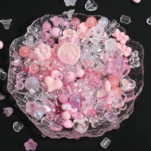 50 g/Los Acrylperlen Stern Herz Schmetterling gemischte lose Abstandsperlen zur Schmuckherstellung DIY Armbänder Halskettenzubehör-Rosa-ca. 50 g von QPFNEI