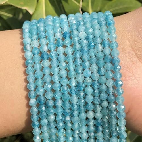 A+ Natürliche Rubinsteinperlen, facettiert, kleine rote Kristallperlen, runde lose Perlen für die Herstellung von DIY-Schmuck, Armbandperlen, Zubehör – Blauer Chalcedon – 3,0 mm, ca. 110 Stück A+ Natürliche Rubinsteinperlen, facettiert, kleine rote Kristallperlen, runde lose Perlen für die Herstellung von DIY-Schmuck, Armbandperlen, Zubehör – Blauer Chalcedon – 3,0 mm, ca. 110 Stück von QPFNEI