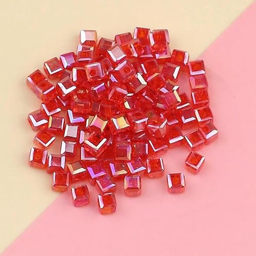 Exquisite österreichische farbige quadratische Kristallperlen 4,0 mm/100 Stück facettierte Kristallperlen Schmuck DIY Armband Halskette Zubehör-Rot Exquisite österreichische farbige quadratische Kristallperlen 4,0 mm/100 Stück facettierte Kristallperlen Schmuck DIY Armband Halskette Zubehör-Rot von QPFNEI