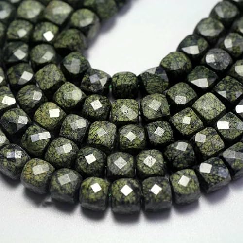 Natürliche 8 * 8mm Serpentin facettierte Würfel lose Edelsteinperlen zur Schmuckherstellung DIY Design-Würfel 1 Strang von QPFNEI