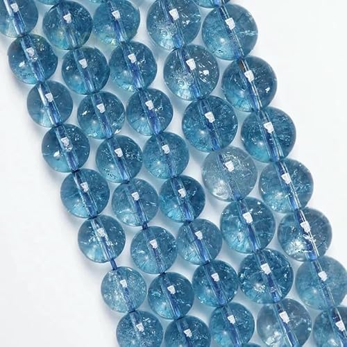 Natürliche hellblaue Perlen in 5A-Qualität, blaue Crackle-Kristallperlen, lose Perlen zur Schmuckherstellung für Armbänder, Damenhalsketten, 4–12 mm, Blau, 10 mm, 36 bis 38 Stück von QPFNEI