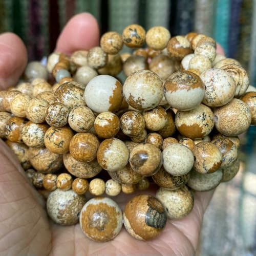 Natursteinperlen, 4, 6, 8, 10 mm, Tigerauge, Lava, Amazonit, Türkis, Achat, Jaspis, Perlen zur Schmuckherstellung, DIY-Armband, Halskette, Bildjaspis, 6 mm, 59 bis 61 Stück Natursteinperlen, 4, 6, 8, 10 mm, Tigerauge, Lava, Amazonit, Türkis, Achat, Jaspis, Perlen zur Schmuckherstellung, DIY-Armband, Halskette, Bildjaspis, 6 mm, 59 bis 61 Stück von QPFNEI