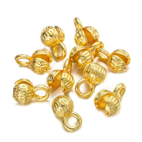 Quetschperlen aus Messing, 18 Karat vergoldet, Kalottenenden, Knotenabdeckungen, Kappen für DIY-Armbänder, Halsketten, Schmuckherstellung, kein Verblassen, 18 Karat Gold, passend für 2–2,5 mm P von QPFNEI