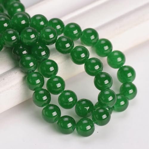 Runde 6 mm 8 mm 10 mm imitierte undurchsichtige Glasperlen aus Jade zur Schmuckherstellung, DIY-Ohrring-Zubehör, Dunkelgrün, 10 mm, 20 Stück von QPFNEI