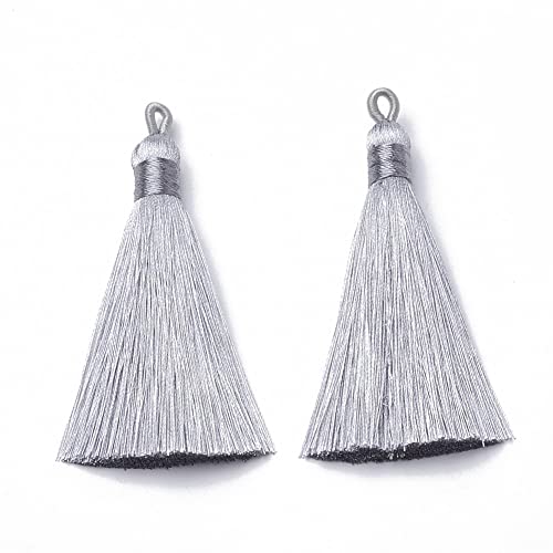 10 Stück – Silber (Grau)seidig weich 8 cm - 9 cm Quasten mit Schlaufen zum Aufhängen. Für Lesezeichen, Schmuck, Schlüsselanhänger, Anhänger, Dekoration, Handwerk von QPSupplies