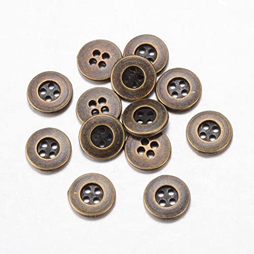 20 Stück – runde 15 mm Metallknöpfe (4 Löcher), Antik-Bronze-Vintage-Farbe. Zum Nähen, Kartenmachen und für andere Bastelarbeiten von QPSupplies