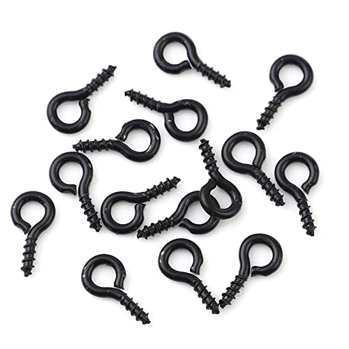 200 x schwarze Metall-Schraubösen, 10 mm x 5 mm – zur Schmuckherstellung und zum Basteln von QPSupplies