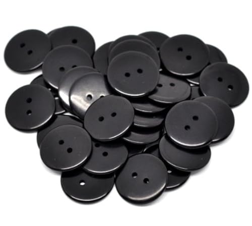 25 Stück – schwarze runde 23 mm Kunstharz-Nähknöpfe. 2 Löcher. Zur Herstellung von Karten, Kleidungsstücken und anderen Bastelarbeiten. von QPSupplies