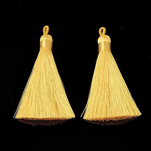 5 Stück, Golden Yellow Silky Soft 8 cm - 9 cm Quasten mit Schlaufen. Für Lesezeichen, Schmuck, Schlüsselanhänger, Anhänger, Dekoration, Handwerk von QPSupplies